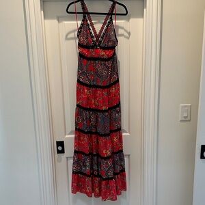 Alice + Olivia Red and Black Floral Maxi Dress